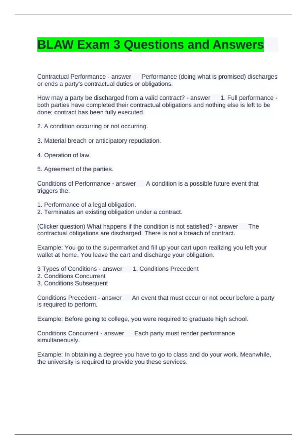 BLAW Exam 3 Questions and Answers - Blaw - Stuvia US