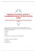 PRINCIPLES OF REAL ESTATE 1- CHAMPIONS SCHOOL OF REAL ESTATE EXAM &vert;VERIFIED