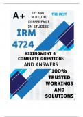 IRM4724 Assignment 4 &lpar;COMPLETE ANSWERS&rpar; 2024 &lpar;776400&rpar; - DUE 5 September 2024