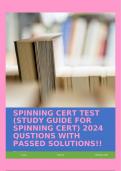 SPINNING CERT TEST &lpar;STUDY GUIDE FOR SPINNING CERT&rpar; 2024 QUSTIONS WITH PASSED SOLUTIONS&excl;&excl;