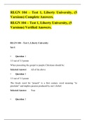 RLGN 104 Test 1,Test 2,Test 3,Test 4,Test 5,Test 6,Test 7,Test 8 (Each more than 5 Versions)_Liberty University Answers