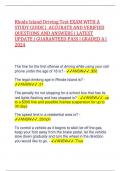 Rhode Island Driving Test EXAM WITH A STUDY GUIDE &vert; ACCURATE AND VERIFIED QUESTIONS AND ANSWERS &vert; LATEST UPDATE &vert; GUARANTEED PASS &vert; GRADED A &vert; 2024