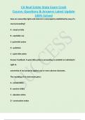 CA Real Estate State Exam Crash Course&semi; Questions & Answers Latest Update  100&percnt; Solved   