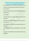 CA Real Estate Exam Practice&semi; Questions &  Answers Latest Update 100&percnt; Solved  