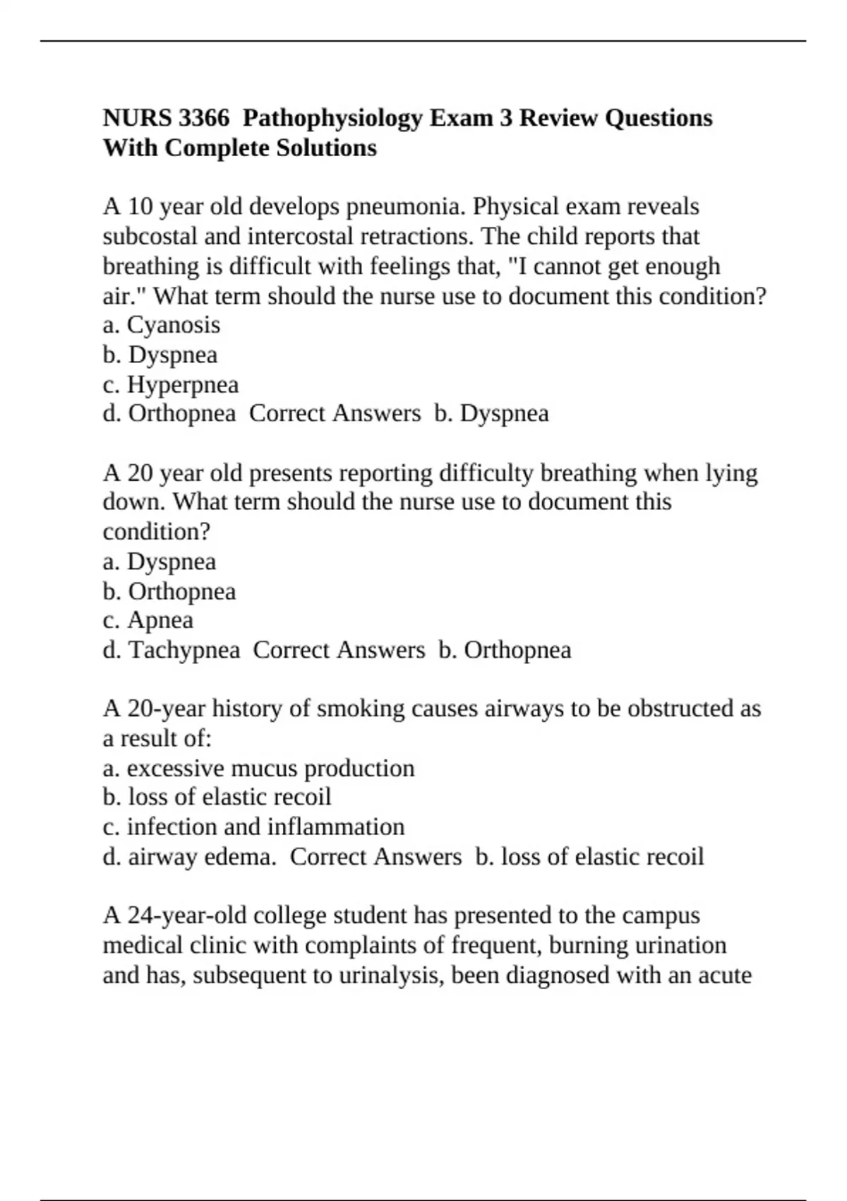 NURS 3366 Pathophysiology Exam 3 Review Questions With Complete ...
