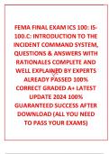  FEMA FINAL EXAM ICS 100&colon; IS-100&period;C&colon; INTRODUCTION TO THE INCIDENT COMMAND SYSTEM&comma; QUESTIONS & ANSWERS WITH RATIONALES COMPLETE AND WELL EXPLAINED BY EXPERTS ALREADY PASSED 100&percnt; CORRECT GRADED A&plus; LATEST UPDATE 2024 100&percnt; GUARANTEED SUCCESS AFTER DOWNLOAD &lpar;AL