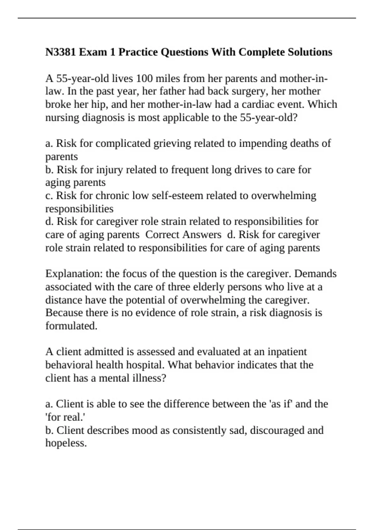 Practice Code 381 N3381 Exam 1 Practice Questions With Complete Solutions - Nurs 3381 ...