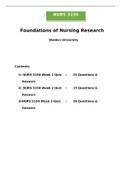 NURS3150 Week 1 Quiz, NURS3150 Week 2 Quiz, NURS3150 Week 3 Quiz Bank:  Foundations of Nursing Research (100% Correct Answers, Best for Exam Preparation)