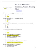 HESI A2 Version 2 - Grammar, Vocab, Reading, Math,  File 