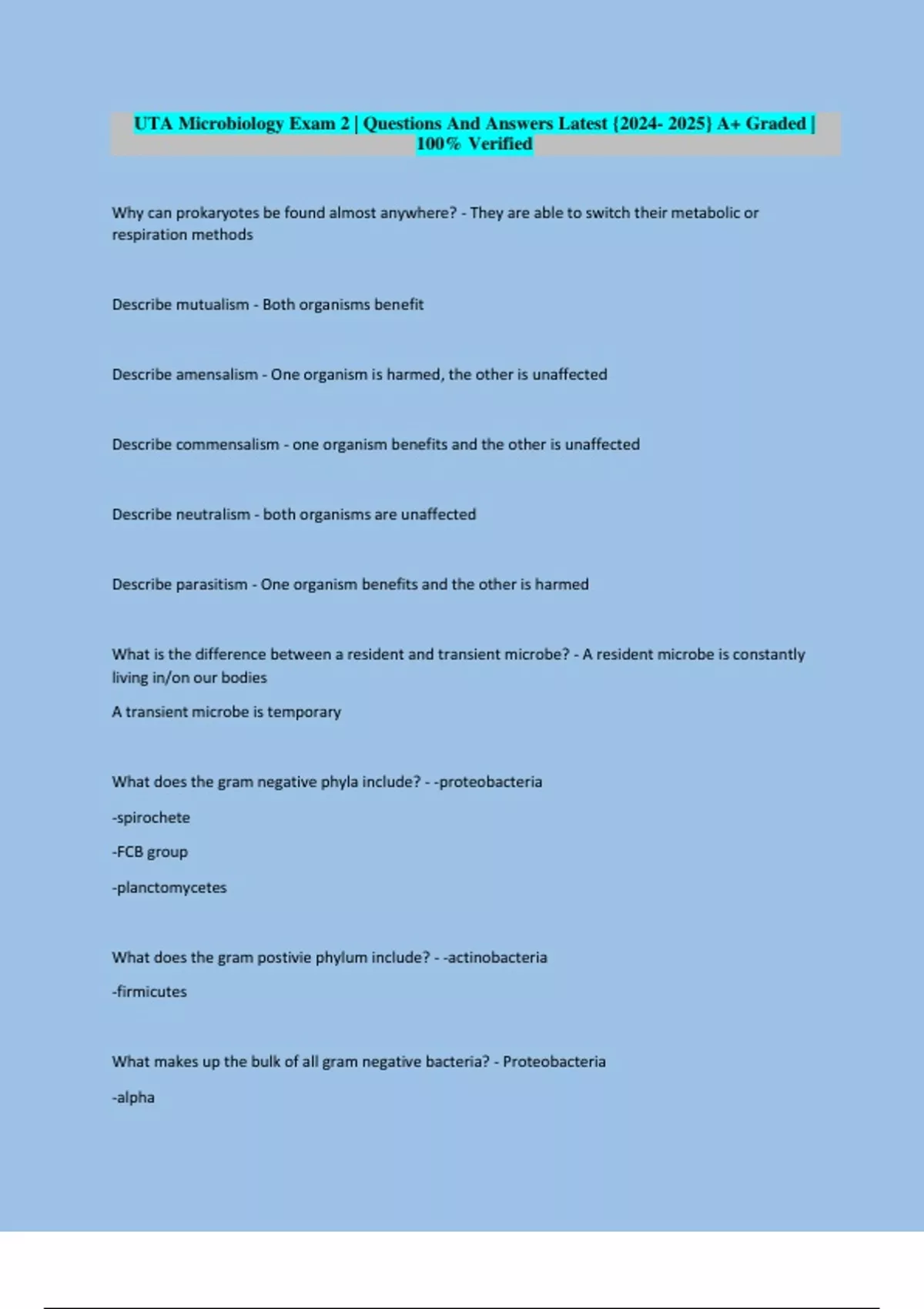 UTA Microbiology Exam 2 | Questions And Answers Latest {} A+ Graded ...