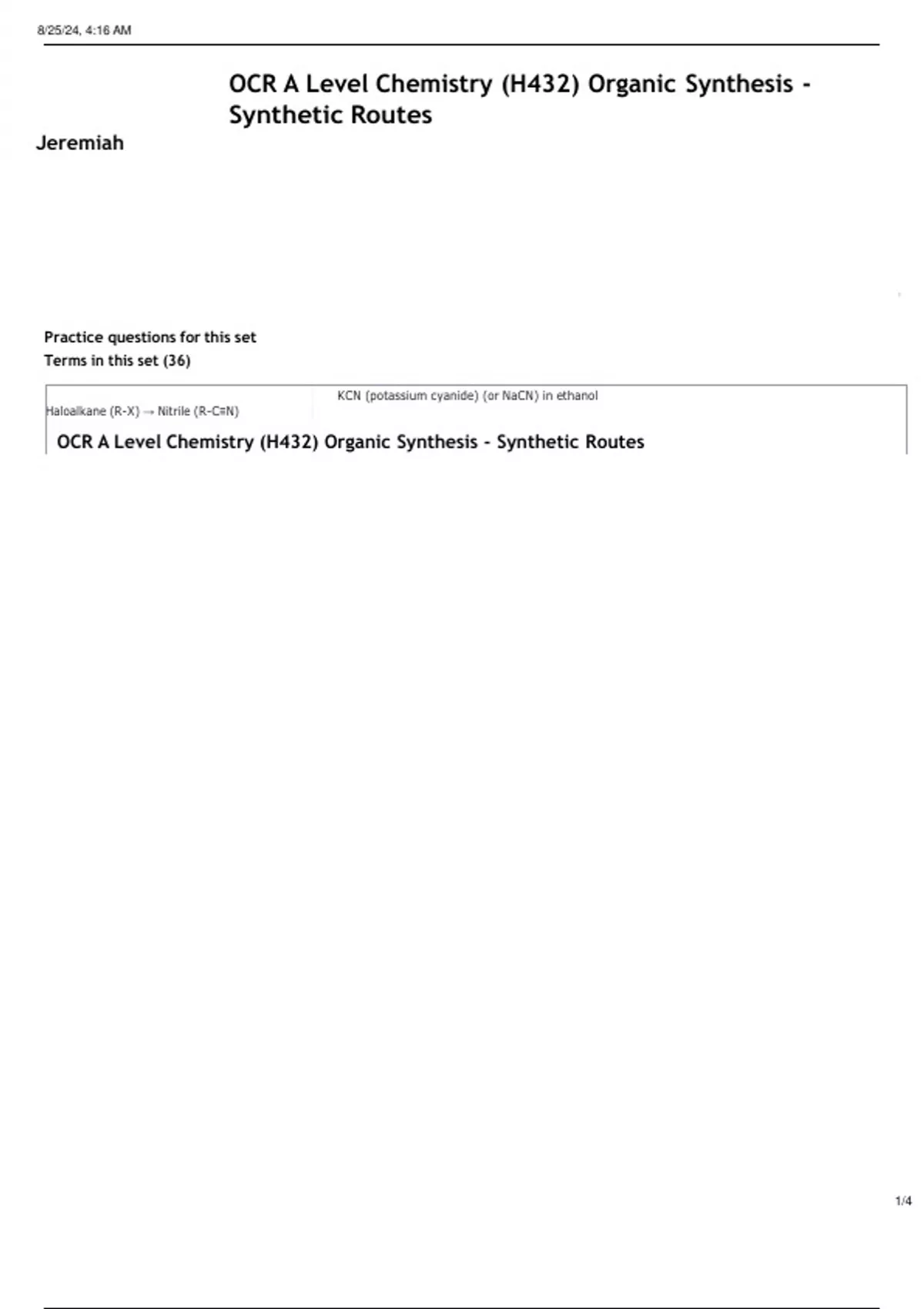 OCR A Level Chemistry (H432) Organic Synthesis - Synthetic Routes ...