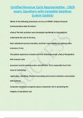 Certified Revenue Cycle Representative - CRCR  exam&semi; Questions with Complete Solutions &lpar;Latest Update&rpar;  