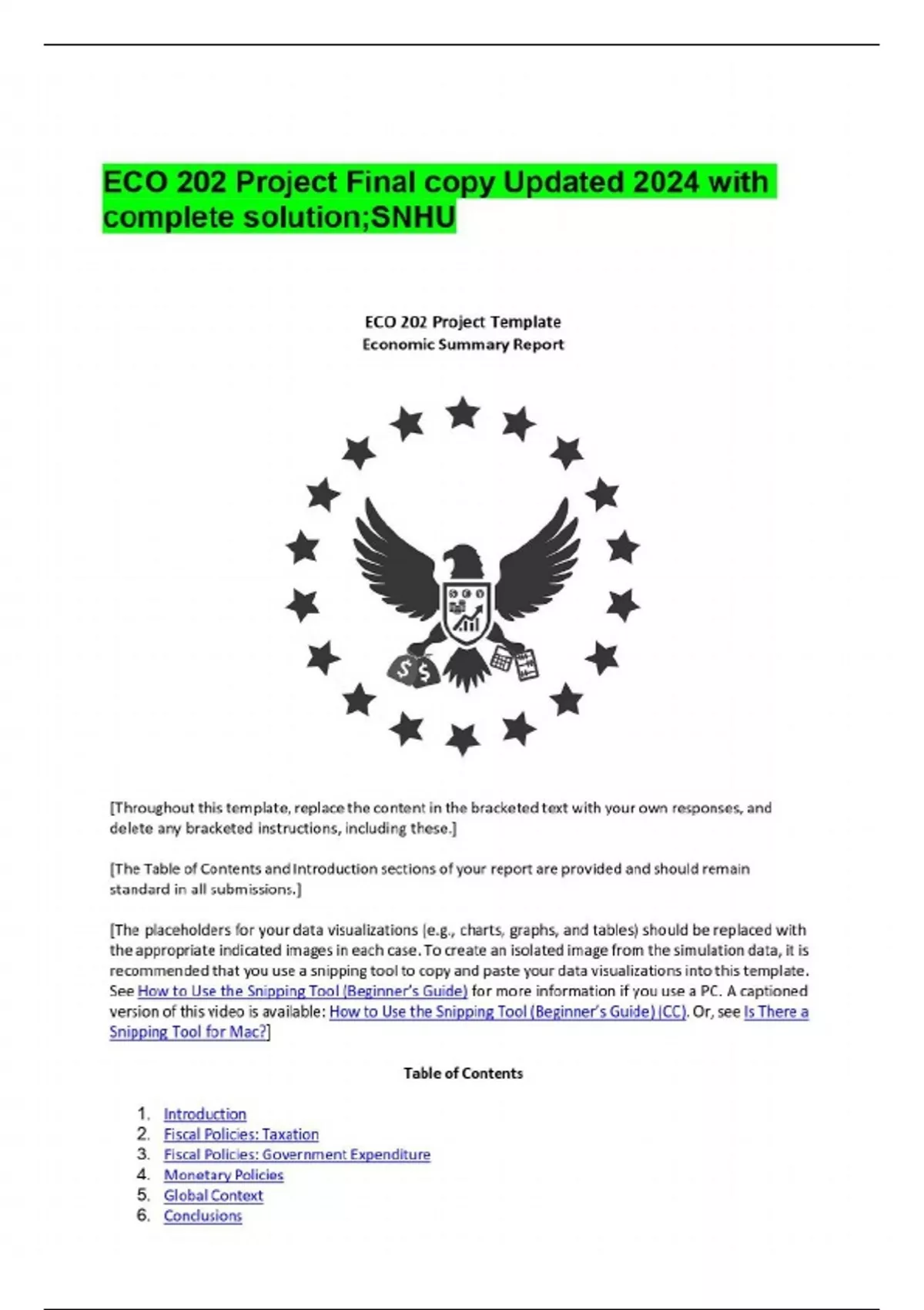 ECO 202 Project Final copy Updated 2024 with complete solution;SNHU ...