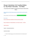 Dosage Calculations 3rd Canadian Edition&ndash; Test Bank questions and answers solution updated 2020