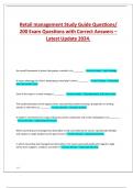  Retail management Study Guide Questions&sol; 200 Exam Questions with Correct Answers &ndash; Latest Update 2024&period;
