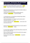 Final Exam- Tennessee Life and Health Exam Questions And Answers 