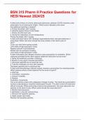 BSN 315 Pharm II Practice Questions for HESI Newest 2024&sol;25
