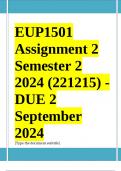 EUP1501 Assignment 2 &lpar;COMPLETE ANSWERS&rpar; Semester 2 2024 &lpar;221215&rpar; - DUE 2 September 2024 &semi; 100&percnt; TRUSTED Complete&comma; trusted solutions and explanations&period; &period;&period;&period;&period; 
