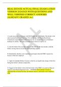 REAL ESTATE ACTUAL FINAL EXAM LATEST  VERSION 2024&sol;2025 WITH QUESTIONS AND  WELL VERIFIED CORRECT ANSWERS  &lbrack;ALREADY GRADED A&plus;&rsqb;