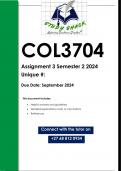 COL3704 Assignment 3 &lpar;QUALITY ANSWERS&rpar; Semester 2 2024