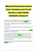 Maryland Driving Improvement Exam &vert; Questions and Correct Answers &vert; Latest Update 2024&sol;2025 &vert; Graded A&plus;