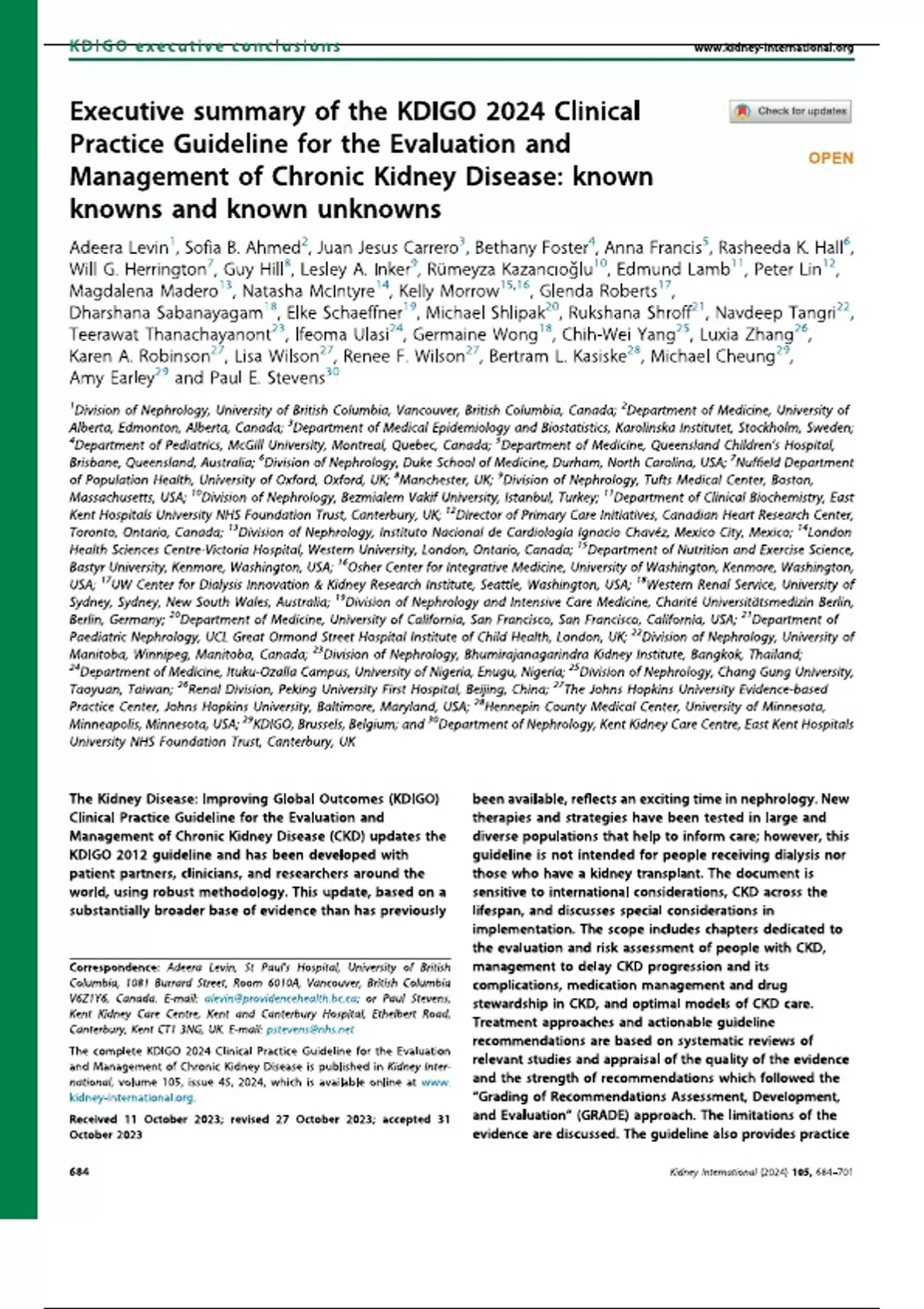 Executive summary of the KDIGO 2024 Clinical Practice Guideline for the ...