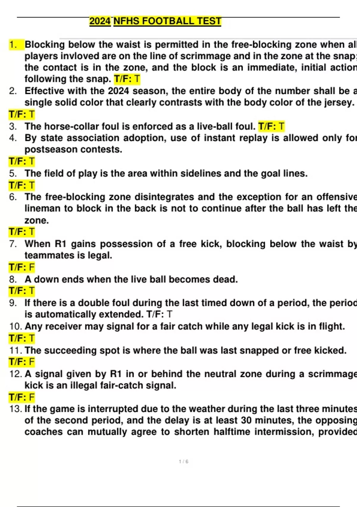 Football Tester Nfhs football test exam 2024 with 100% correct answers - NFHS Football ...
