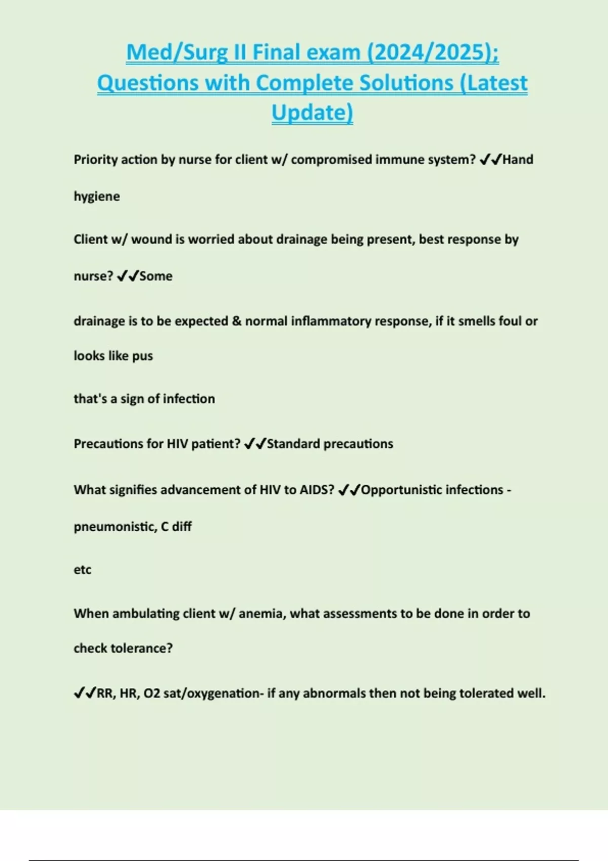 Med Surg Ii Final Exam 2024 2025 Questions With Complete Solutions