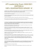 ATI Leadership Exam 2020/2021 EDITION A 100% GUARANTEED GRADE ‘A’