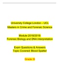 Forensic Biology and DNA Interpretation - Blood Spatter - EXAM Q&A - UCL - Masters in Crime and Forensic Science