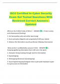 ISC2 Certified In Cyber Security  Exam Set Tested Questions With  Reviewed Correct Answers &vert;  Updated 