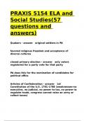 PRAXIS 5154 ELA and Social Studies&lpar;57 questions and answers&rpar;&period;