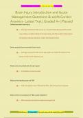 Brain Injury Introduction and Acute  Management Questions & 100&percnt; Correct  Answers- Latest Test &vert; Graded A&plus; &vert; Passed