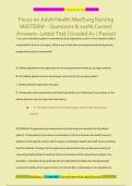 Focus on Adult Health MedSurg Nursing MIDTERM - Questions & 100&percnt; Correct  Answers- Latest Test &vert; Graded A&plus; &vert; Passed