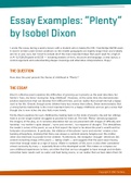 Essay Examples on "Plenty" by Isobel Dixon