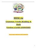 HESI_A2 Version 2_2020 / 2021 | HESI_A2 Version 2_Grammar_Vocab_Reading_Math_Study Guide	