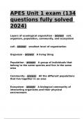 APES Unit 1 exam &lpar;134 questions fully solved 2024&rpar;