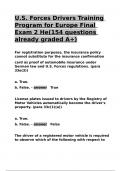 U&period;S&period; Forces Drivers Training Program for Europe Final Exam 2 He&lpar;154 questions already graded A&plus;&rpar;&period;