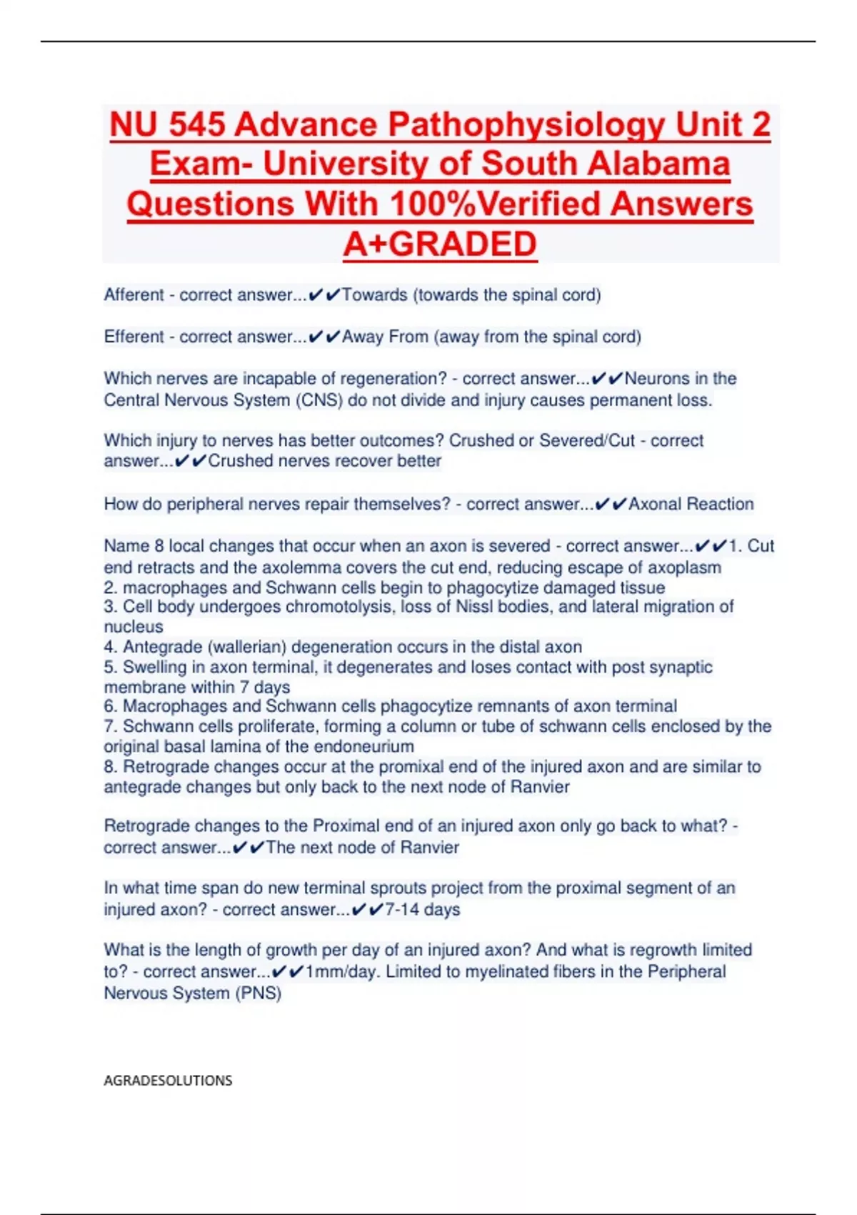 NU 545 Advance Pathophysiology Unit 2 Exam- University of South Alabama ...