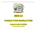 HESI A2 Version 2 - Grammar, Vocab, Reading, Math Study Guide 2020/2021