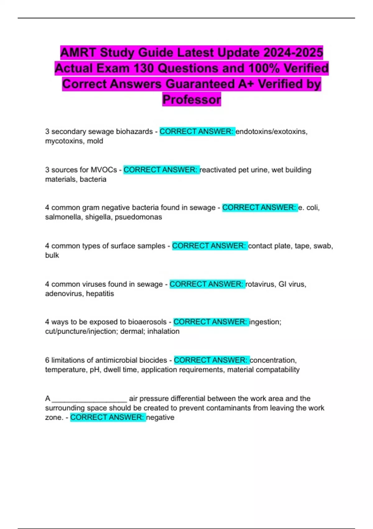 AMRT Study Guide Latest Update Actual Exam 130 Questions and 100% ...