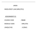Insolvency law MRL3701 ASSIGNMENT NO:1 ANSWERS, UNIQUE NO 619641, 2021 