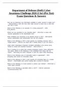 Department of Defense &lpar;DoD&rpar; Cyber Awareness Challenge 2024 &lpar;1 hr&rpar; &lpar;Pre Test&rpar; Exam Questions & Answers&period;