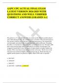AAPC CPC ACTUAL FINAL EXAM  LATEST VERSION 2024-2025 WITH  QUESTIONS AND WELL VERIFIED  CORRECT ANSWERS &lbrack;GRADED A&plus;&rsqb; 