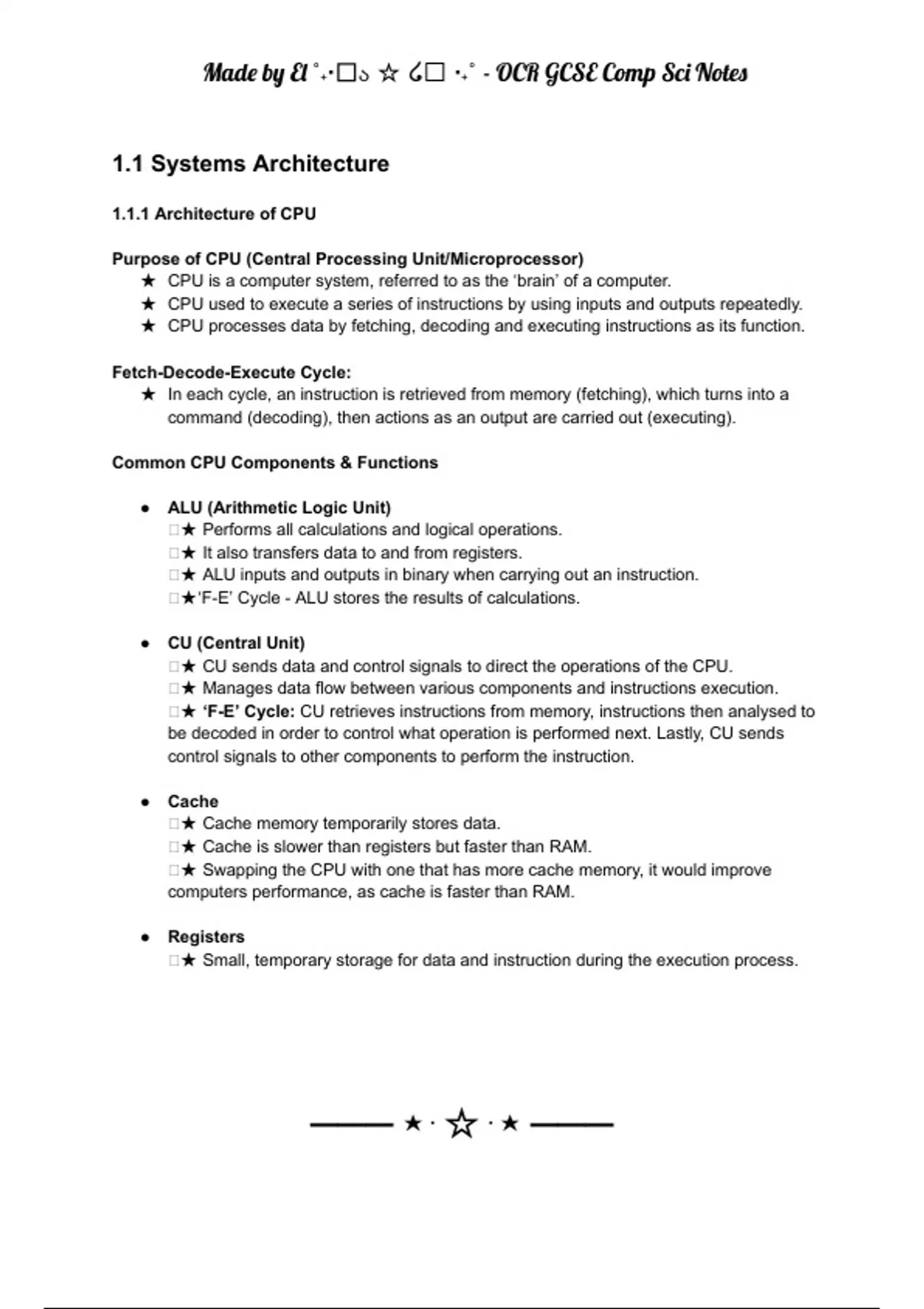 OCR GCSE Computer Science Summary Notes - Unit 1 - Computer Science ...