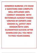 HONDROS NURSING 172 EXAM 2 QUESTIONS AND COMPLETE WELL EXPLAINED 100&percnt; CORRECT ANSWERS  WITH RATIONALES ALREADY PASSED  VERIFIED BY EXPERTS AND GRADED A&plus;  LATEST 2024 VERSION WITH 100&percnt; GUARANTEED SUCCESS AFTER DOWNLOAD &lpar;ALL YOU NEED TO PASS YOUR EXAMS&rpar;