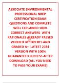 ASSOCIATE ENVIRONMENTAL PROFESSIONAL NREP CERTIFICATION EXAM QUESTIONS AND COMPLETE WELL EXPLAINED 100&percnt; CORRECT ANSWERS  WITH RATIONALES ALREADY PASSED  VERIFIED BY EXPERTS AND GRADED A&plus;  LATEST 2024 VERSION WITH 100&percnt; GUARANTEED SUCCESS AFTER DOWNLOAD &lpar;AL