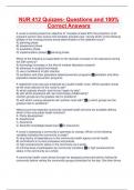 NUR 412 Quizzes- Questions and 100&percnt; Correct Answers