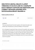 HESI PSYCH MENTAL HEALTH 5 LATEST VERSIONS &lpar;V1&comma;V2&comma;V3&comma;V4 AND V5 &rpar; COMPLETE EACH VERSION CONTAINS 150 QUESTIONS AND CORRECT DETAILED ANSWERS WITH RATIONALES&vert;ALREADY GRADED A&plus;
