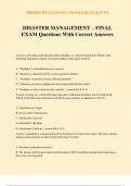 DISASTER MANAGEMENT &ndash; FINAL EXAM Questions With Correct Answers